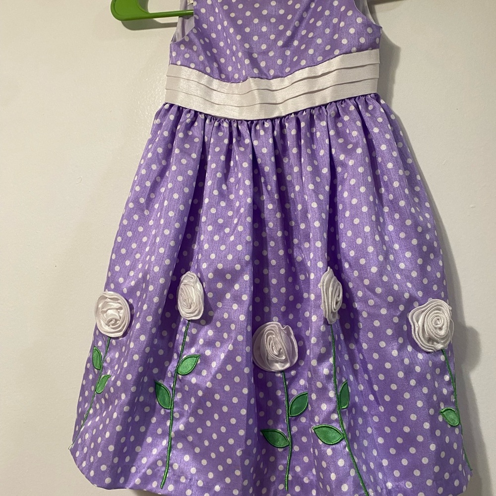 American Princess Lavender Polka Dot Floral Dress with Cream Accents